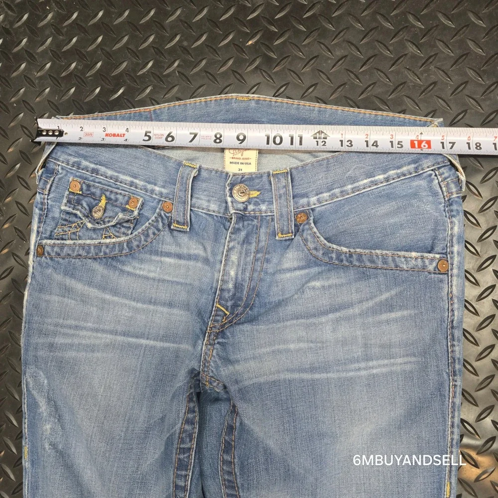 True‎ Religion Ricky Straight Leg Jeans Mens 34 Light Wash Distressed USA Y2K